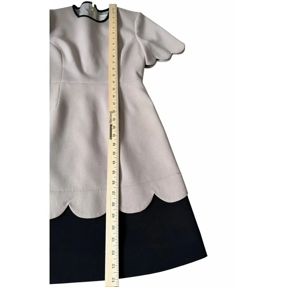 Kate Spade Mini Dress‎ Sponge Crepe Scallop Short Sleeve Mushroom Tan Black size